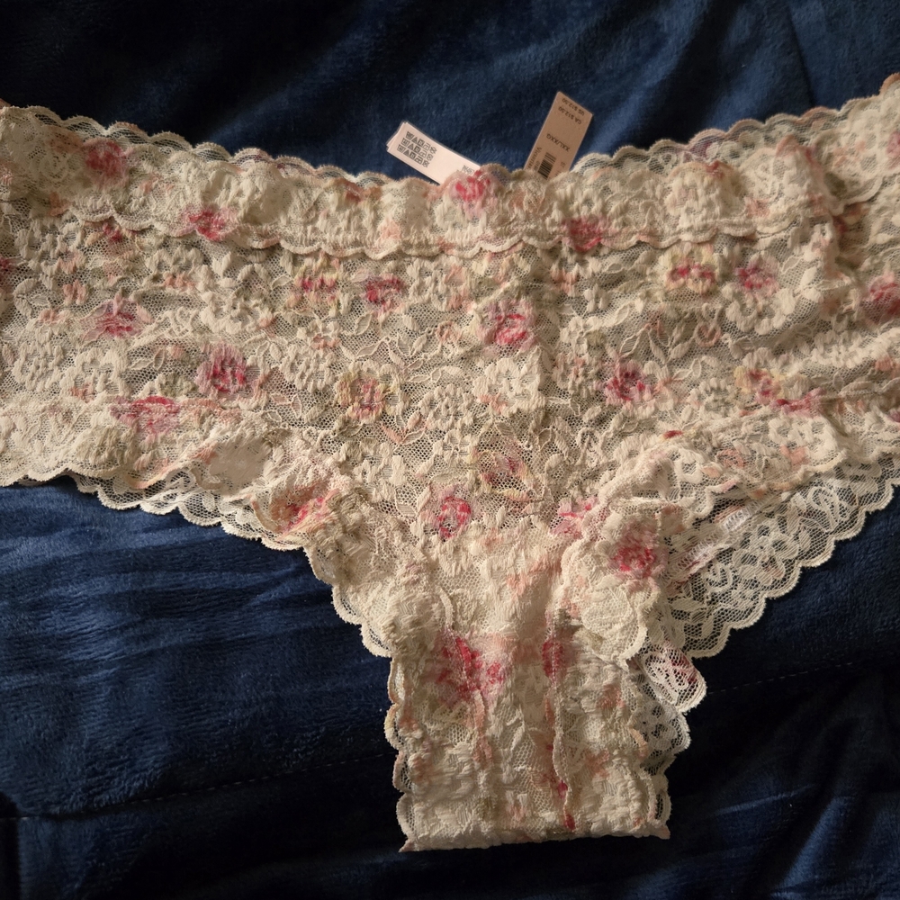 Victoria's Secret Floral Lace Cheeky Panties - Cream and Pink Size XXL